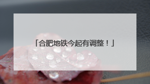 合肥地铁今起有调整！