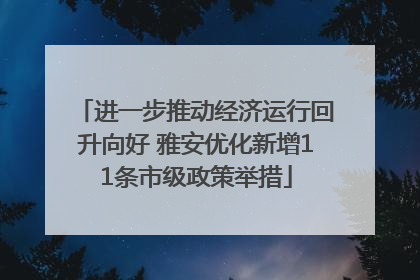进一步推动经济运行回升向好 雅安优化新增11条市级政策举措